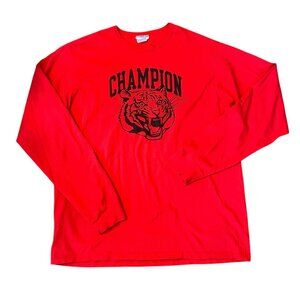 Vintage Champion Tiger Face Athletic Logo Red Graphic Tee 2XL